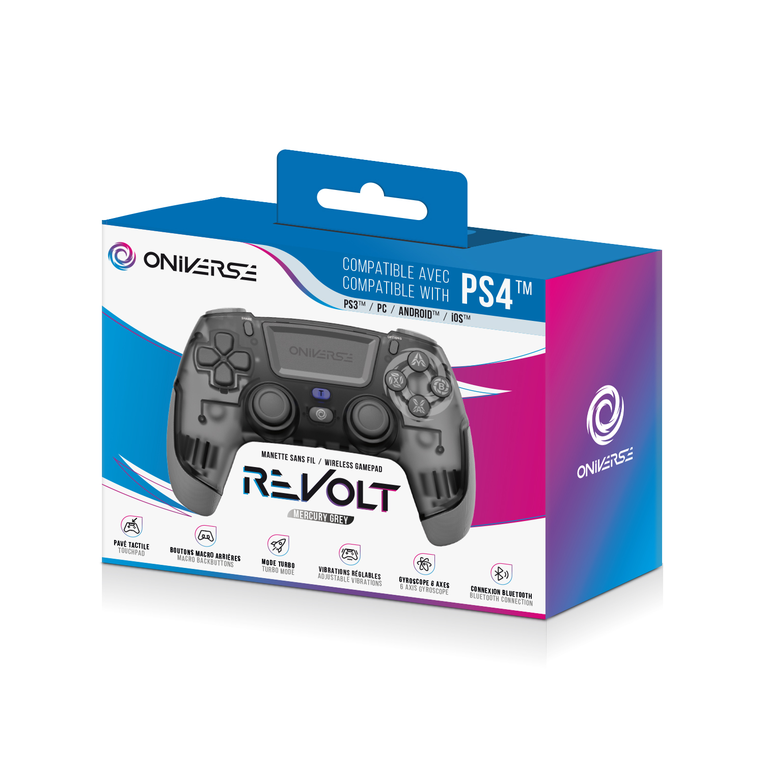 Oniverse Revolt Langaton Bluetooth Ohjain Mercury Grey PS3 PS4 PC 