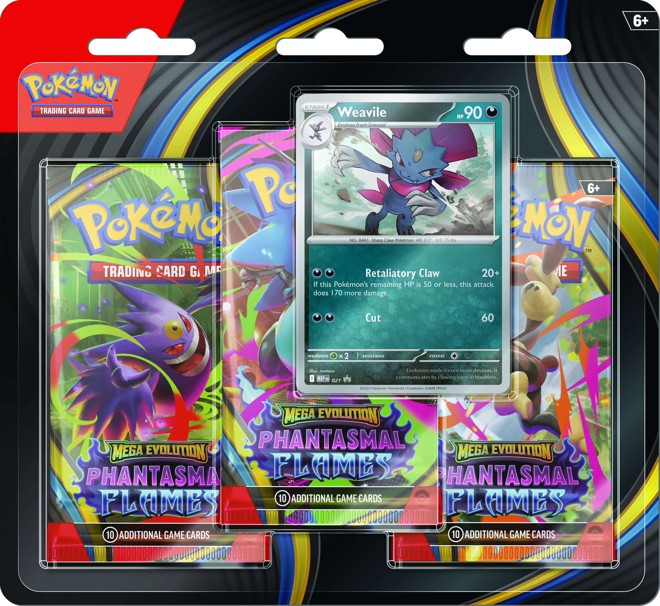 Pokémon TCG Mega Evolution 02: Phantasmal Flames 3-Booster Blister - Weavile