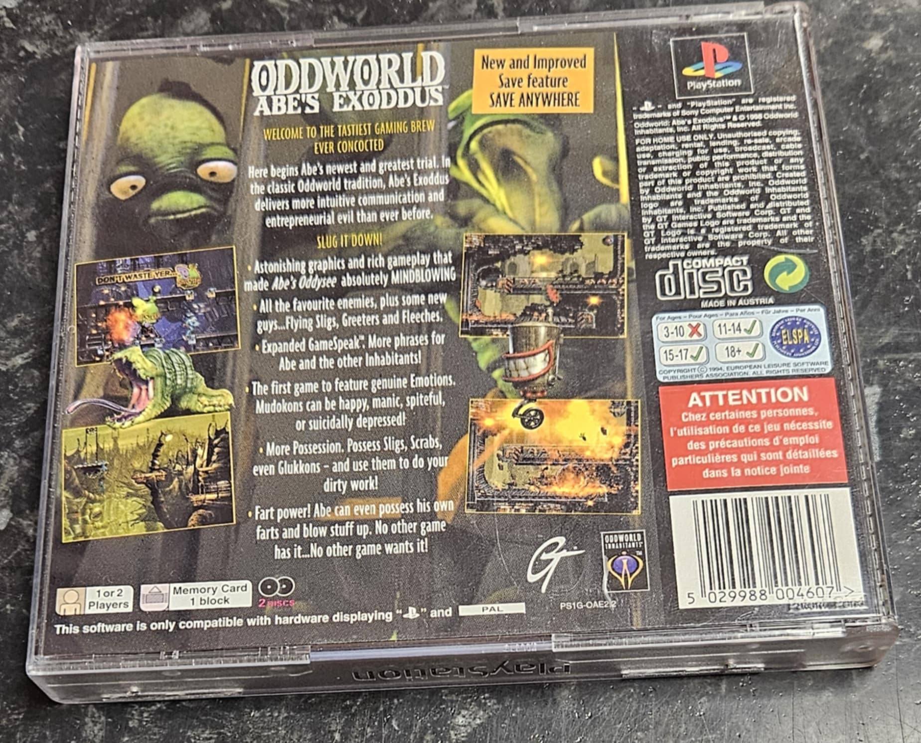 Oddworld Abe's Exoddus käytetty (PS1) Black Label CIB - Image 2