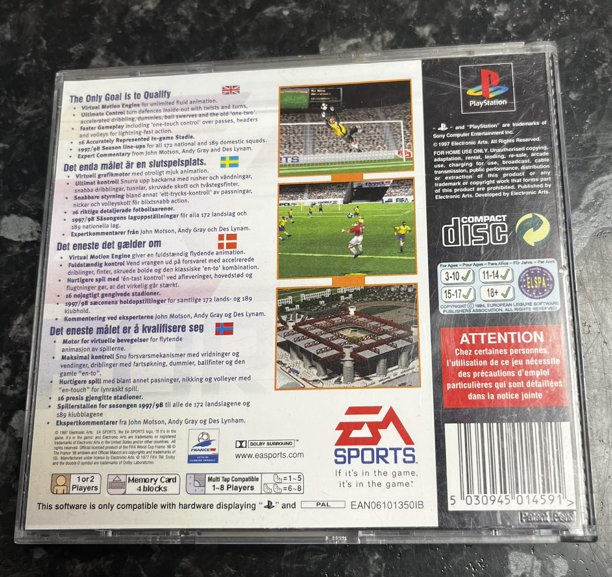 Fifa Road to World Cup 98 käytetty (PS1) Black Label CIB - Image 2