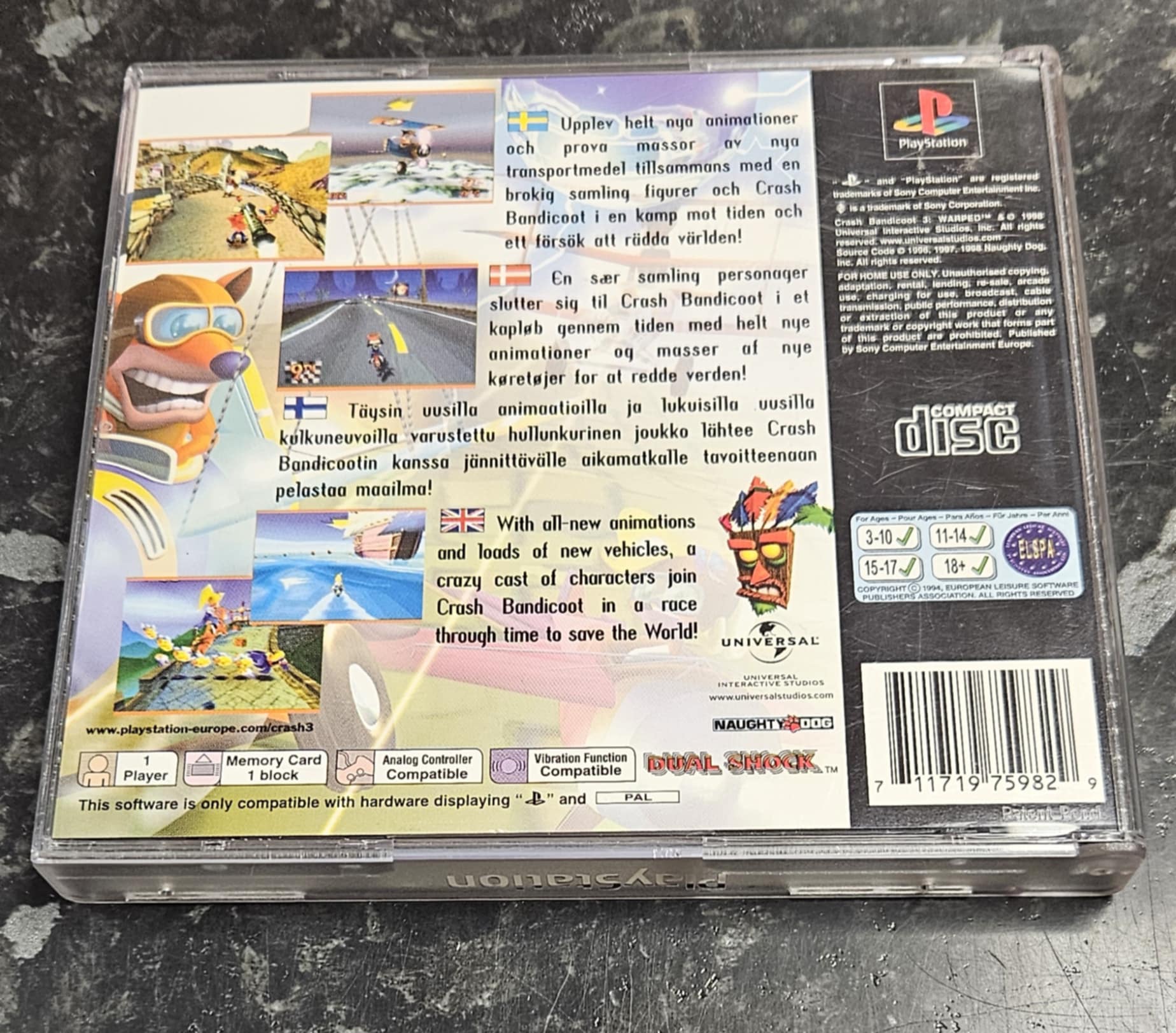 Crash Bandicoot 3: Warped käytetty (PS1) Black Label CIB - Image 2